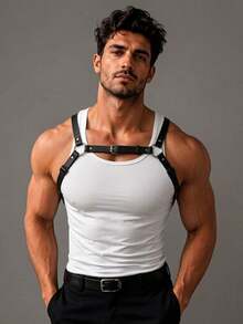 1-Piece Of Men's PU Leather Shoulder Strap,Adjustable Chest Strap, Fashionable Body Harness Suitable For Daily And Club Use - Black - View 1