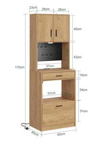 SoBuy | Tall Cabinet With 2 Drawers | Kitchen Pantry With Pegboard And Power Outlet | Storage Credenza Particleboard For Dining Room | 60*40*170 Cm | Load Capacity 75 Kg - 查看 3