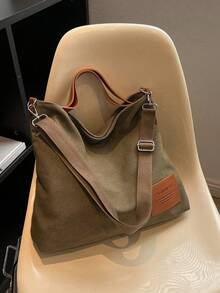Fashionable Large Capacity Commuting Handbag , Crossbody Bag , And Casual Canvas Tote Bag With Color Collision. Suitable For Daily Use , College , Learning , And Work - Hijau Tentara - View 5