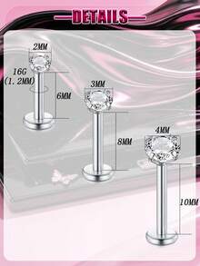 3/6pcs Lip Rings Medusa Piercing Jewelry,Stainless Steel Labret Jewelry Monroe,Different Size Tragus Nail Conch Cartilage Helix Earring Stud - Claw-set Round Zirconia - View 3