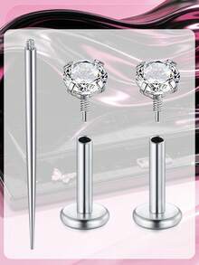 Earring Studs Tragus Piercing Stainless Steel Earrings Flat Back Nose Rings,Labret Jewelry Medusa Piercing Jewelry For Women Ear Cartilage - Silver - View 6
