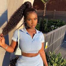 BINF Afro Curly Ponytail Brazilian Human Hair Wrap Around Clip In Hairpiece Remy Pony Tail Body Wave Ponytail Straight Ponytail Magic Wrap Around Ponytail Hair Extensions - Natural Black - View 6