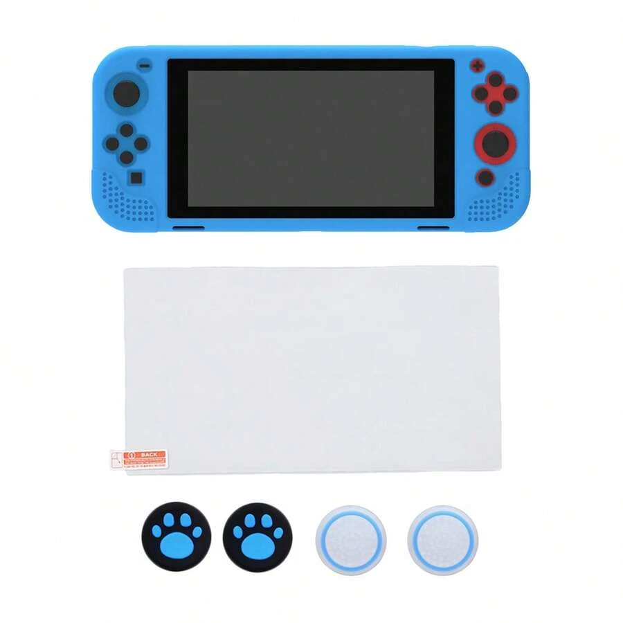 Compatible con Switch OLED, 1 pieza Funda protectora de consola + 4 piezas Tapas de joystick + 1 pieza Protector de pantalla de vidrio templado de alta definición, a prueba de polvo, resistente a arañazos, protección completa a prueba de agua - Ver 1