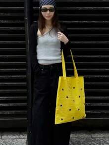 Back To School Season Style Large Capacity Tote Bag, Versatile Fashion Fresh Shoulder Bag, Shopping Bag, Commuting, Daily Outing, Street Shopping, Photo Essential Tote Bag - Yellow - View 7