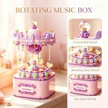 700+Pcs Rotating Carousel Music Box Building Blocks, Stress Relief , Highly Attractive Assembly Building Blocks Gift Box, Wind-Up Spring Plays Beautiful Music And Rotates, Exquisite Gift For Mother's Day, Valentine's Day, Back To School Season, Assembly Difficulty Not Recommended For Beginners - Rotating Music Box - View 6