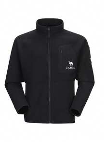 CAMEL CROWN Men's Outdoor Fleece Jacket Stand Collar Windproof Thin Fleece Keep Warm Sports Jacket Sweatshirt Lining - Phantom Black - View 4
