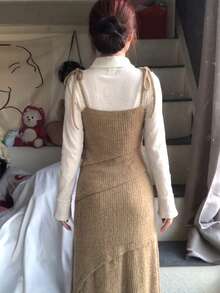 Y6Y Women's White Layering Knit T-Shirt, Unique & Pretty Winter Top, Autumn/Winter 2026 - White - View 2