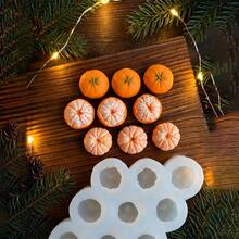 1pc 9-Cavity 3D Mini Orange Silicone Candle Mold - Realistic Peeled Citrus Shape Casting Mold, Suitable For DIY Aromatherapy Candles, Soap, Epoxy Resin, Plaster Diffuser Stone And New Year, Christmas Home Decor And Autumn Holiday Gift Craft Making - White - View 2