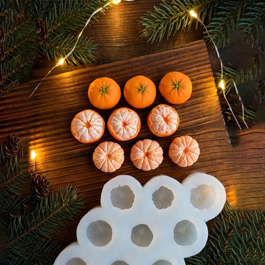 1pc 9-Cavity 3D Mini Orange Silicone Candle Mold - Realistic Peeled Citrus Shape Casting Mold, Suitable For DIY Aromatherapy Candles, Soap, Epoxy Resin, Plaster Diffuser Stone And New Year, Christmas Home Decor And Autumn Holiday Gift Craft Making