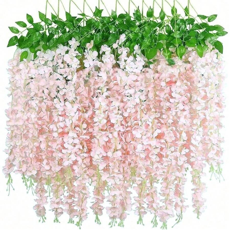 1/3/6/12/18/24pcs Pink Artificial Wisteria Hanging Flowers Garland 3.75 FT Silk Wisteria Vine Flower Strings Trailing Vines Faux Flowers Fake Plants Romantic Floral Rattan Cottagecore Decoration UV‑Resistant For Wedding Arch Decor Wall Hanging Decor - Baby Pink - View 1