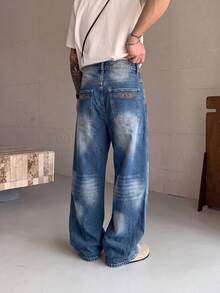 1pc Men's Loose Wide Leg Denim Jeans, Multi-Craft Design, Fashion Versatile, Suitable For All Seasons - Blue - View 2