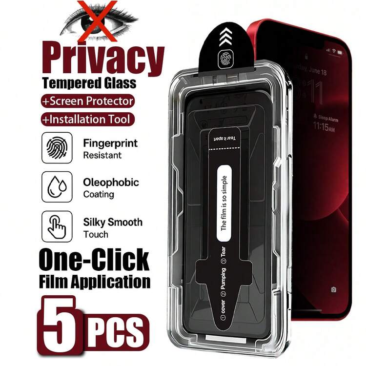 5pcs Privacy Screen Protector, Anti-Peeping Effective Privacy Protection, Prevents Leakage, High-Hardness Tempered Glass Material, Effective Adsorption, Not Easy To Fall Off During Daily Use. Adopts Dust-Free Chamber Quick Fit, Beginners Can Easily Install, Compatible With IPhone17e/17 Pro Max/17 Pro/17/16 Pro Max/16 Pro/16 Plus/16/15 Pro Max/15//14/13 And Other Models. - Black - View 23