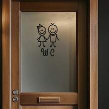 1pc INS Black & White Line Art Unisex Bathroom Decor Sticker, Paired With Handwritten Artistic Font WC Sign, Overall Fresh And Minimalist Style, Versatile And Soft. Waterproof Surface, Dust And Water Stains Can Be Directly Wiped Clean; Made Of Self-Adhesive PVC Material, Moderate Adhesion And No Residue. - one-size - View 2