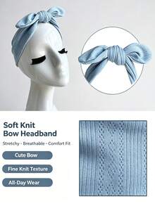 1pc Solid Color Hollow Rabbit Ear Bow Wide Band Headband With Diamond Lattice Jacquard Design, Soft Versatile Anti-Slip Headscarf For Spring/Summer Travel - Multicolor - View 3