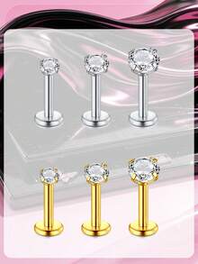 3/6pcs Lip Rings Medusa Piercing Jewelry,Stainless Steel Labret Jewelry Monroe,Different Size Tragus Nail Conch Cartilage Helix Earring Stud - Claw-set Round Zirconia - View 12