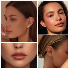 Earring Studs Tragus Piercing Stainless Steel Earrings Flat Back Nose Rings,Labret Jewelry Medusa Piercing Jewelry For Women Ear Cartilage - Silver - View 3
