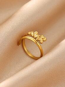 1PC Minimalist Plumeria Flower Wrap Rings For Women 18K Gold Plated Stainless Steel Adjustable Ring Dainty Stackable Finger Jewelry Gift - Multicolor - View 2