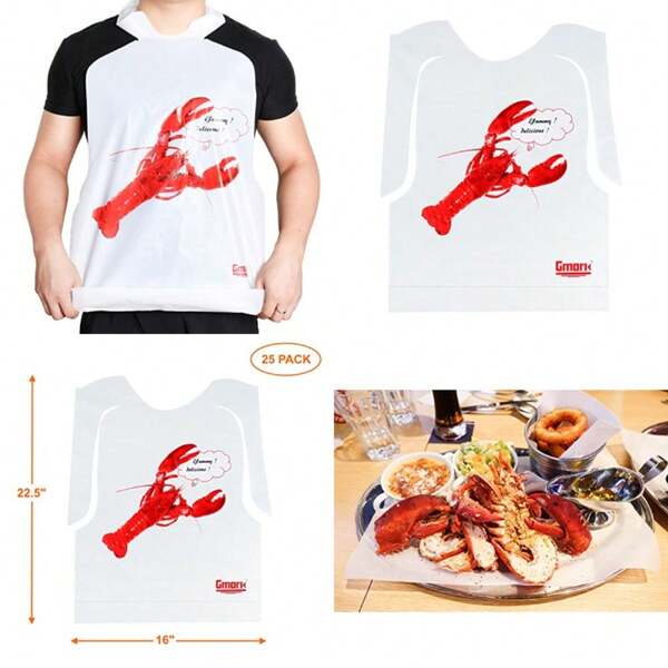 25 Pack Disposable Plastic Lobster Bibs Crawfish Crab Feasts - Keep Clothing Clean - Great For Restaurants, Lobster, Seafood Or Crawfish Party GM1066