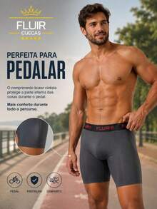 Kit com 3 Cuecas Boxer Ciclista Lisa Box Masculino Adulto Forro 100% Algodão Conforto e Qualidade. - Multicolorido - Visão 6