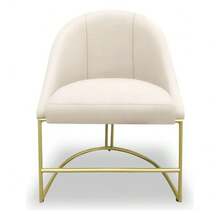 Poltrona Cadeira Lua Base Metal Dourado Tecido Bege - Bege - Visão 5
