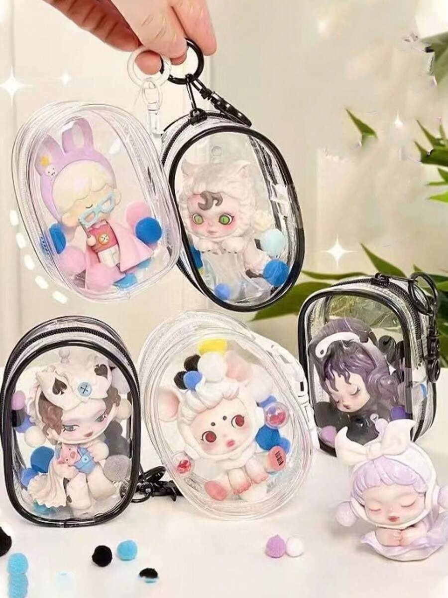 2-1pc Portable Transparent Zipper Storage Bag, Data Cable Organizer, PVC Charging Cable Storage Pouch, Multi-Function Earphone Charger Storage Box, Coin Purse, Luggage Accessory, Key Ring, Home Office Travel Essential