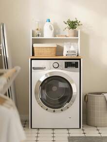 SoBuy | Washing Machine Cabinet With Oak Top | Over Washer Storage Shelf For UK Standard Washers | Utility Cupboard With 2 Shelves | 66*60*126 Cm | Load Capacity 33 Kg - 白色 - 查看 6