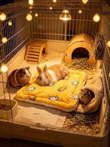 Cartoon Print Fleece Pet Mat, Random Inner Lining Color, Windproof And Warm, Thickened Rabbit Foot Pad, Suitable For Small Pets - A - View 4