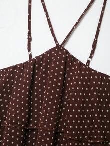 Polka Dot Halter Neck Sleeveless Top For Women Brown Summer - Brown - View 3