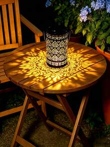 1pc Black Peony Hollow Solar Lantern With Hanging Handle, LED Projection Light, Waterproof Outdoor Landscape Light, Suitable For Patio, Yard, Pathway, Garden, Wedding, Holiday, Party Decoration - Multicolor - View 2