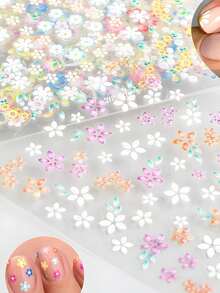 1 pieza Pegatinas de arte de uñas florales, pegatinas de color de uñas talla grande populares, pegatinas de arte de uñas con flores coloridas, pegatinas de decoración con cristales, pegatinas de arte de uñas florales de margarita 3D autoadhesivas lindas, accesorios de arte de uñas con forma de corazón, accesorios de decoración de diseño de uñas para mujeres y niñas - Multicolor - Ver 4
