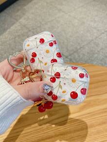1件新鮮紅櫻桃與雛菊滿版印花透明藍牙耳機保護殼，Ins韓風春夏活力甜美療癒感，少女清新百搭全包覆軟殼，附愛心金屬掛鉤＋3D櫻桃吊飾，適合情人節、母親節、復活節、兒童節、開學季、感恩節、萬聖節、聖誕節、新年等海外主流節日送禮，適合女孩日常通勤、春夏旅行，閨蜜禮物，甜美小眾數位配件，耳機配件，快速出貨 - 彩色 - 查看 3