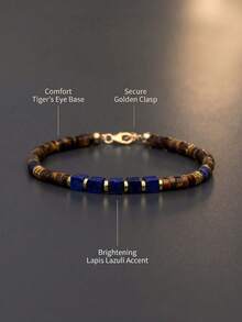 1pc Natural Lapis Lazuli Cylindrical Bead Spacer Bracelet, Exquisite For Daily Wear And Gifting, Random Bead Color - Multicolor - View 1