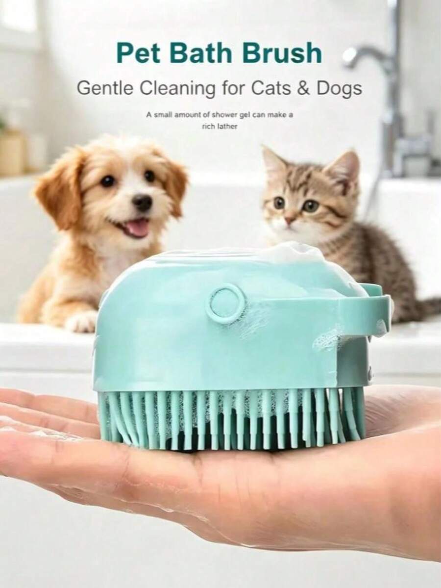 1pc New Pet Bath Brush With Built-In Shampoo Dispenser, Dog & Cat Grooming Massage Tool, Soft Bristles, Easy To Use And Clean, Back To School Season Gift - View 1