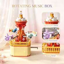 700+Pcs Rotating Carousel Music Box Building Blocks, Stress Relief , Highly Attractive Assembly Building Blocks Gift Box, Wind-Up Spring Plays Beautiful Music And Rotates, Exquisite Gift For Mother's Day, Valentine's Day, Back To School Season, Assembly Difficulty Not Recommended For Beginners - Rotating Music Box - View 5
