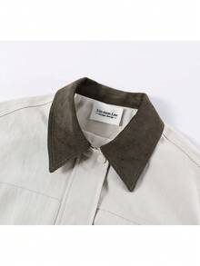 Chaqueta corta elegante y versátil de estilo coreano con bloques de color y patchwork, casual para primavera/otoño - Verde - Ver 3