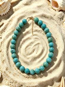1pc European And American Bohemian Round Geometric Cloud Multicolor Beaded Necklace, Stainless Steel 18K Gold Lobster Clasp, Gift & Daily Wear - Handmade Resin Beaded Stainless Steel Necklace - View 32