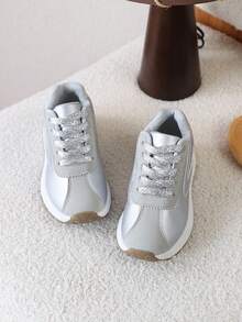 1 Pair Kids' Spring New Hot-Selling Versatile Casual Sports Shoes, Flat Bottom Style Sneakers For Girls And Boys - Grey - View 5