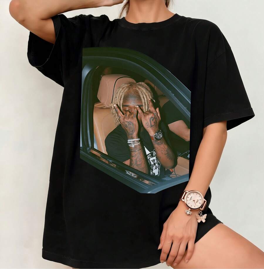 Unisex Celebrity-Print T-Shirt - A Gift For Fans - 黑色 - 查看 1