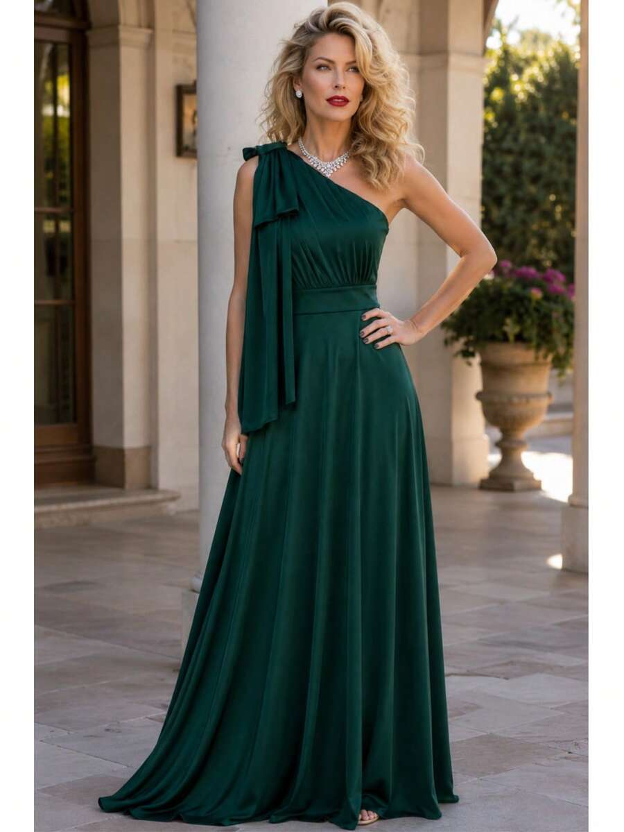 Long Dress For Bridesmaid Wedding Graduation Light Party - Dark Green - View 1