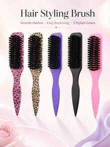 Leopard Print Edge Control Comb, Women's, Smooth Back Comb, For Flyaways, Hairline Styling Comb, Suitable For Smooth Ponytails, Buns And Updos, Pointed Tail Handle For Easy Sectioning, Travel Hair Styling Accessory - Multicolor - View 4