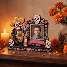 1pc Wooden Photo Frame, Gothic Sugar Skull Altar Decoration Wooden Memorial Photo Frame, Holiday Decorative Plaque, Day Of The Dead Decoration - Picture Frame - View 6