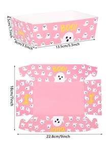 20pcs/40pcs/60pcs Halloween Pink Ghost Paper Food Tray, Pink "Boo" Ghost Pattern Disposable Paper Boat Trays Snack Serving Containers For Halloween Parties, Birthdays, And Day Of The Dead Celebrations - Multicolor - View 2