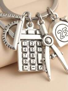 1pc Math Keychain, Compass Protractor Pendant, Graduation Gift For Students And Teachers, Back To School Backpack Charm, Fun Gift - Multicolor - View 5