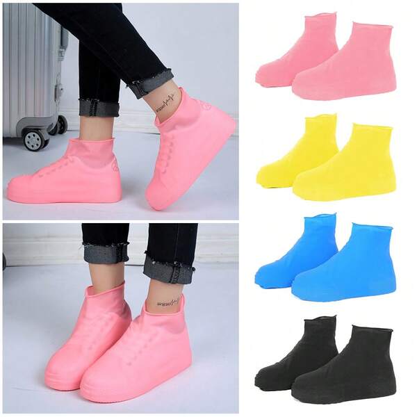 4 pares de cubrezapatos de silicona impermeables para lluvia, protector de botas