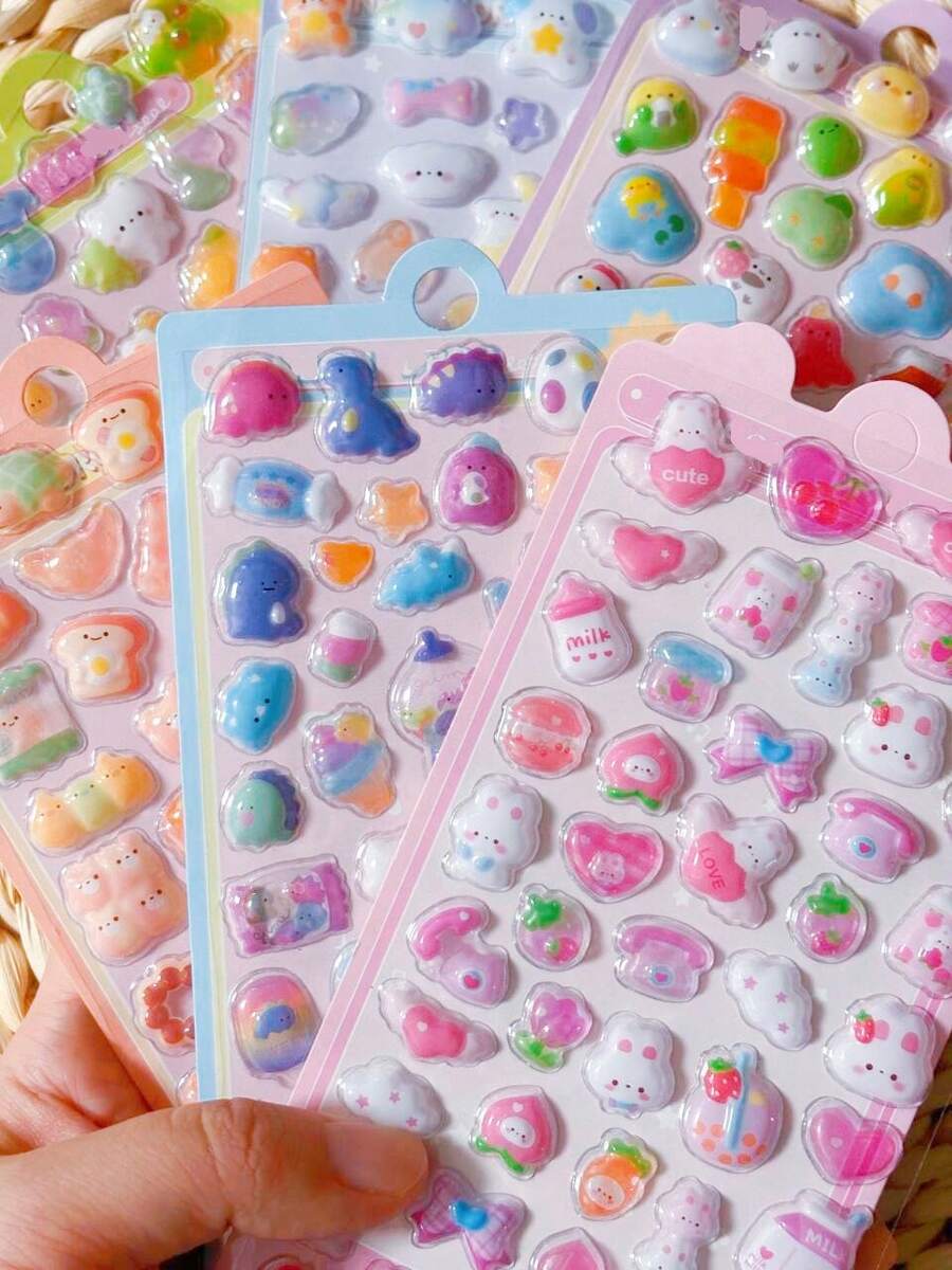 Cute 3D Cartoon Animal Crystal Stickers, Transparent Embossed Stickers, Fun Phone Case Decoration Stickers