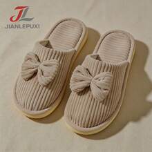 Fashion Striped Bow Slip-On Slippers, Comfortable To Wear In Spring, Autumn And Winter - Khaki - View 5