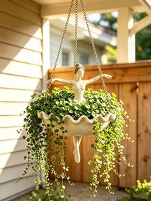 1pc Ballet Girl Hanging Planter Decoration, Outdoor Decorative Craft, Creative Garden Yard Decor, Cute Decorative Flower Pot, Suitable For Succulents, Climbing Plants, Patio, Porch And Garden Decoration, Home Decor Gardening Gift - Ballet Flower Pot - View 9