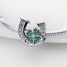 1pc S925 Sterling Silver Lucky Four-Leaf Clover Tree Of Life Bead, Horseshoe, Heart Tree, Infinity Symbol Multiple Styles, Inlaid With Emerald Green Zirconia And Green Enamel, Comes With Gift Box, Suitable For Bracelet Necklace DIY, Symbolizes Peace And Good Luck Gift Accessory - Multicolor - View 3