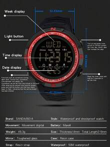 SANDA. SANDA Single Display Digital Watch For Men, Fashion Student Wristwatch With Luminous & Waterproof Function - one-size - View 5