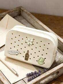 L'Occitane Hollow Polka Dot Applique Faux Leather Makeup Bag, Waterproof Portable Travel Cosmetic Organizer, Suitable For Daily Use, Vacation, Birthday And Holiday Gift, LOCCITANE-GIFT-20 - White - View 2